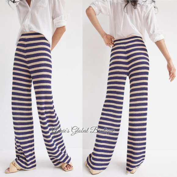 RARE NWT ANTHROPOLOGIE FLAT WHITE Striped Knit Pants. Size L - Picture 14 of 16
